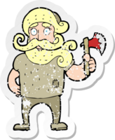 retro distressed sticker of a cartoon lumberjack with axe png