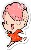 distressed sticker of a cute cartoon girl with hipster haircut png