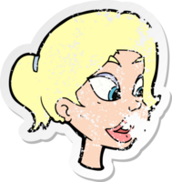 retro distressed sticker of a cartoon friendly woman png