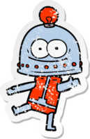 noodlijdende sticker van een vrolijke kartonnen robot met gloeilamp png