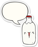 mignon dessin animé bouteille de lait et autocollant bulle png