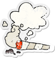 cartoon cigarette and thought bubble as a distressed worn sticker png