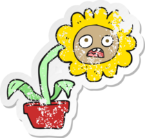 adesivo retrô angustiado de uma flor triste de desenho animado png