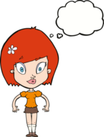 cartoon pretty woman with thought bubble png