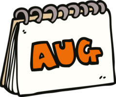 cartoon doodle calendar showing month of august png