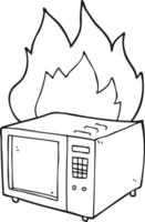 black and white cartoon microwave on fire png