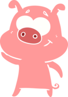 happy flat color style cartoon pig png