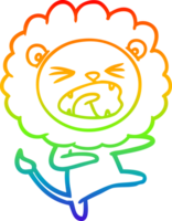 dibujo de línea de gradiente de arco iris león enojado de dibujos animados png