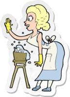 sticker of a cartoon housewife washing up png