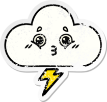 autocollant en détresse d'un nuage d'orage de dessin animé mignon png
