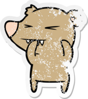 distressed sticker of a angry bear cartoon png