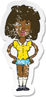 retro distressed sticker of a cartoon woman been in fight png