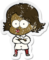 distressed sticker of a cartoon girl pouting png