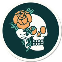 tattoo style sticker of a skull and rose png