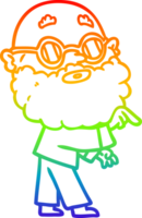 rainbow gradient line drawing cartoon curious man with beard and glasses png