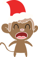 shouting flat color illustration of a monkey wearing santa hat png
