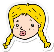 pegatina de una cara de niña de dibujos animados png