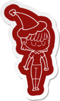 cartoon  sticker of a woman wearing santa hat png