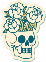 tattoo style sticker of a skull and roses png