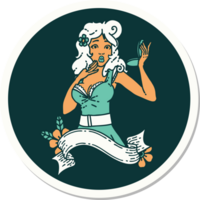 tattoo style sticker of a pinup surprised girl with banner png