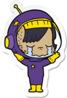 adesivo de uma garota astronauta chorando de desenho animado png