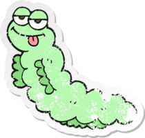 retro distressed sticker of a cartoon caterpillar png