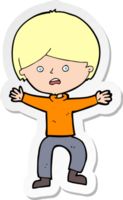 sticker of a cartoon boy panicking png