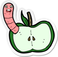 sticker van een tekenfilmappel met worm png