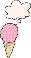 cartoon ice cream and thought bubble in comic book style png