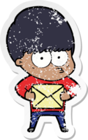 distressed sticker of a nervous cartoon boy png