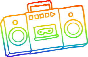 rainbow gradient line drawing cartoon retro cassette tape player png