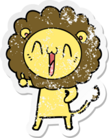 distressed sticker of a happy cartoon lion png