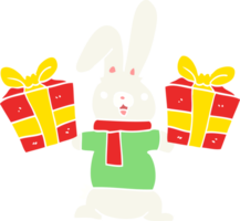 coelho de desenho animado de estilo de cor plana com presentes de natal png