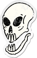 distressed sticker cartoon doodle of a skull head png