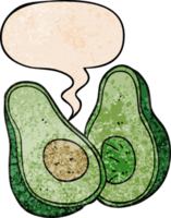 tecknad avokado och pratbubbla i retro textur stil png