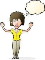 cartoon woman stressing out with thought bubble png