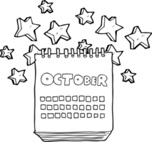 black and white cartoon calendar showing month of october png