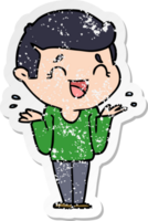 distressed sticker of a cartoon laughing confused man png