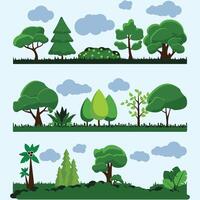 a collection of trees and grass with a sky background. vector