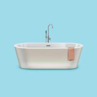 Realistic detailed modern white bath with faucet element of bathroom. Stylish acrylic bathtub vector