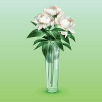 a vase with white roses in it and a green background. vector
