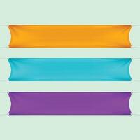 Orange, Turquoise and Purple Blank Empty Horizontal Rectangular Banners Set with Corners Ropes. vector