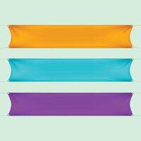 Orange, Turquoise and Purple Blank Empty Horizontal Rectangular Banners Set with Corners Ropes. vector