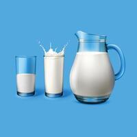 a glass of milk and a jug of milk with milk in it. vector