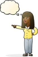 cartoon pretty woman pointing with thought bubble png