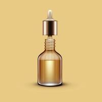 Serum label design realistic glass bottle with golden dropper for serum. Cosmetic vector