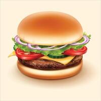 un hamburguesa con un rebanada de cebolla en el parte superior vector