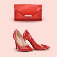 a red leather shoe and a red envelope with a white button. vector