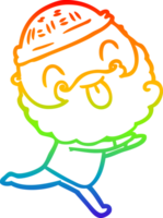 rainbow gradient line drawing running man with beard sticking out tongue png