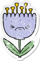 distressed sticker of a cartoon angry flower png